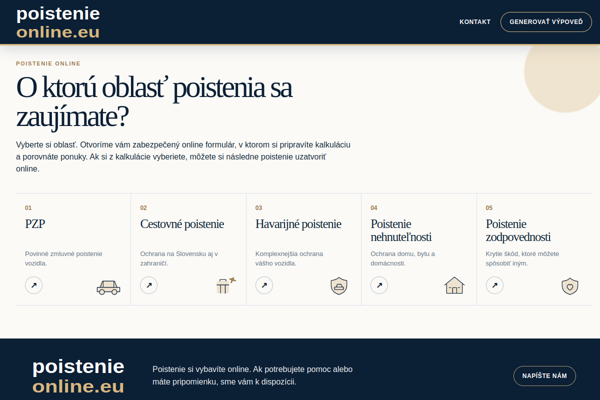 Náhľad úvodnej stránky Poistenieonline
